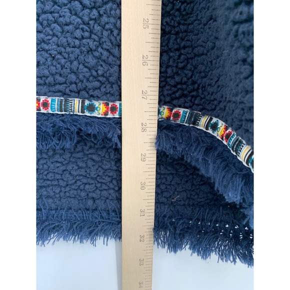 Natural Life Sweater Womens One Size Navy Blue Teddy Fleece Fringe Trim Boho - Picture 7 of 8